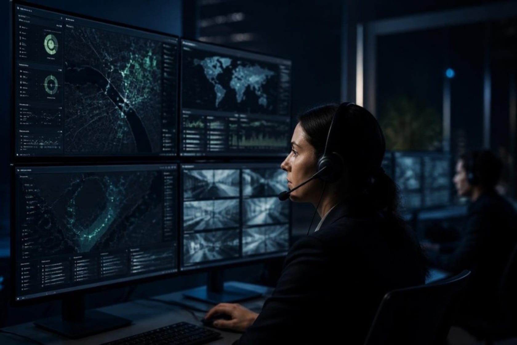 360 Security monitoring center operator reviewing alerts around the clock
